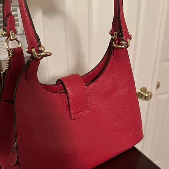 Coach Scarlet Leather Shoulder Bag Red with Gold Accents - Picture 3 of 8